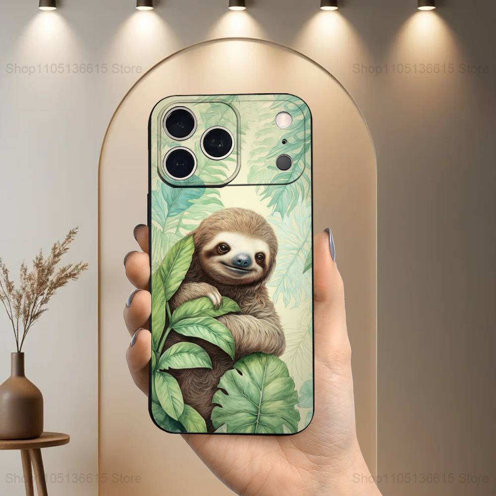 Животное Смешной Ленивец Милый Чехол Для Телефона Для iPhone 17,16,15,14,13,12,11 Plus,Pro Max,XS,X,XR,SE,Mini,8,7,Мягкий Силиконовый Черный Чехол
