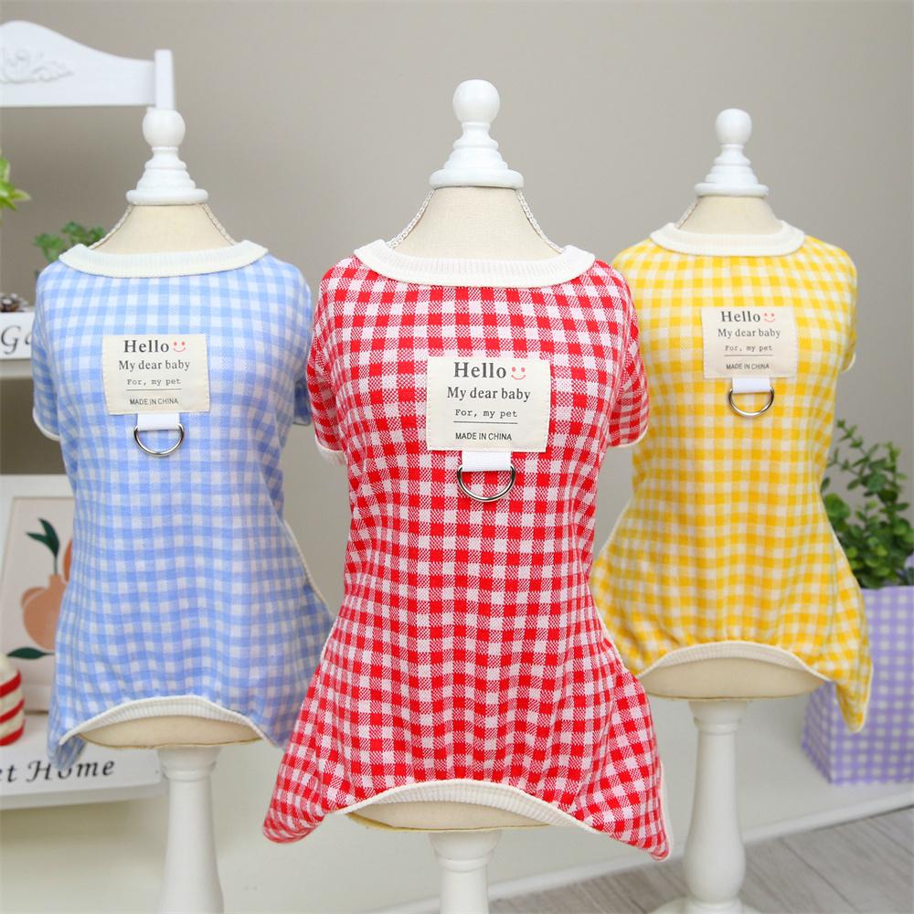 Spring Autumn Puppy Dog Jumpsuit with Traction Ring Plaid Pet Rompers Overalls for Small Dogs Yorkshire Maltese Mascotas Pajamas