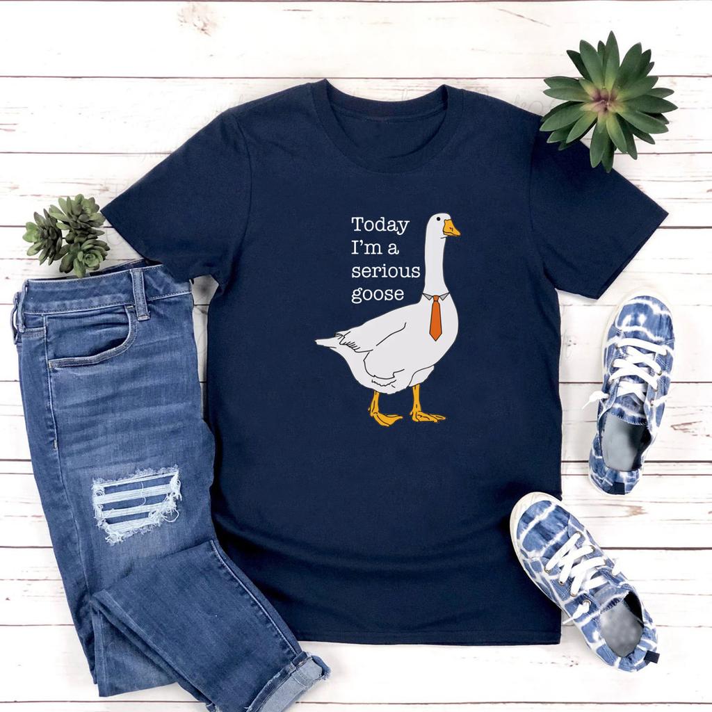 Summer Round Neck 3D Today I Am A Serious Goose Print Top Fashionable Casual Short Sleeved Women's T-shirts