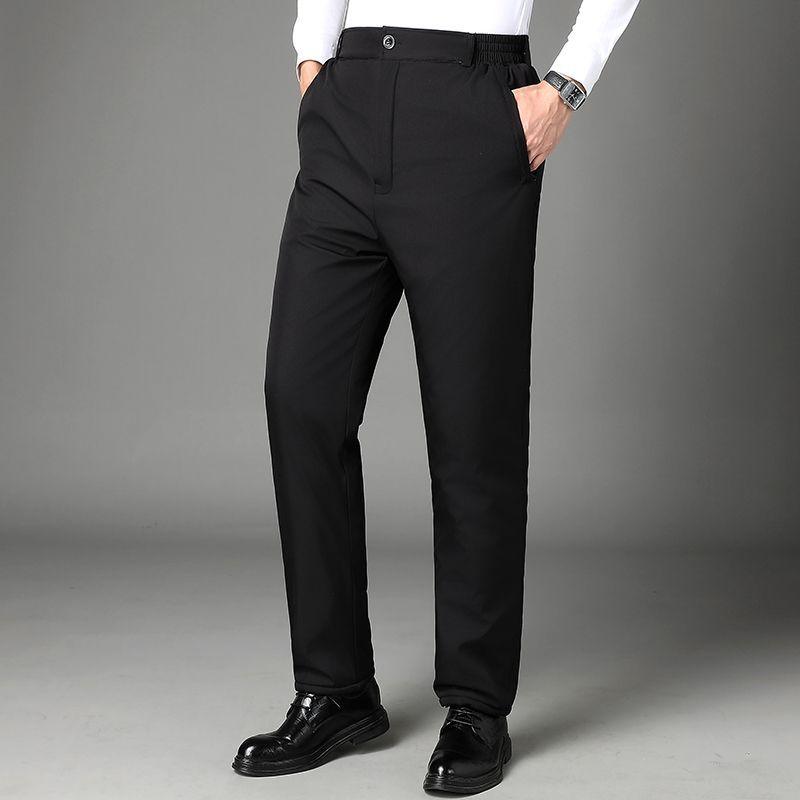 Men S Thick Fleece Lined Cotton Pants Winter High Waist Loose Straight Leg Dad Casual Trousers