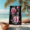 1PC Custom Name Roses Diamonds Sparkle Beach Towel Highly Absorbent And Sand-Resistant Towel for Swimming, Pool, Yoga, And Travel Lightweight