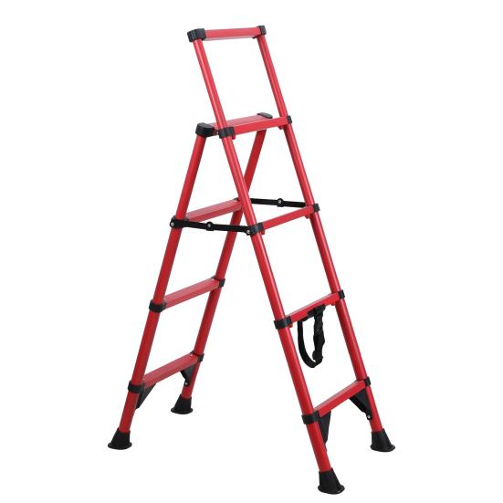Aluminum Telescoping Ladder, 4 Step Ladder, Foldable Safety Household Ladder with Air Cushion & Anti-Slip Feet, Herringbone Design Ladder for Home