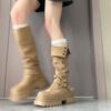 Autumn Winter Thick Heel Women Knee-High Boots Fashion Belt Buckle Shoes Ladies Mordern Long Botas De Mujer