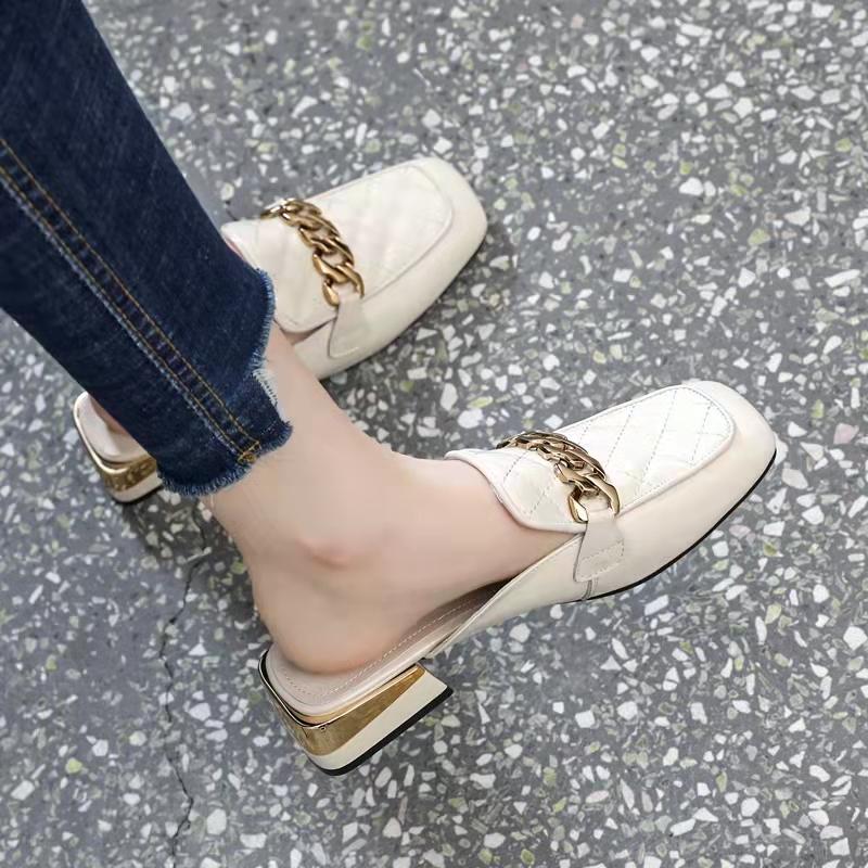 Fashion Sweet Chain Female Slippers Slip-ons Shoes Spring Summer Sandals 2024 Women's Mules Shoes Women Ladies Slides Sandalias
