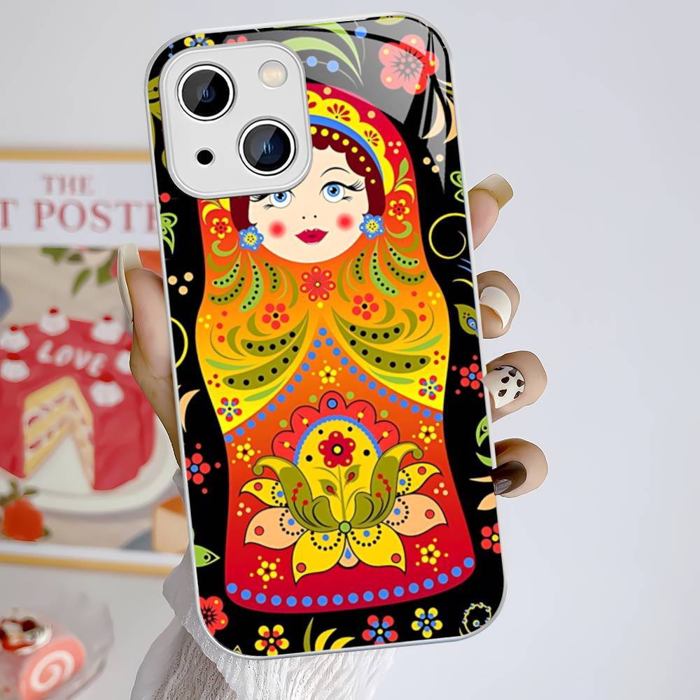 Классическая Матрешка Чехол из Закаленного Стекла для IPhone 14 13 12 Mini 11 Pro XS Max X XR 14 Plus