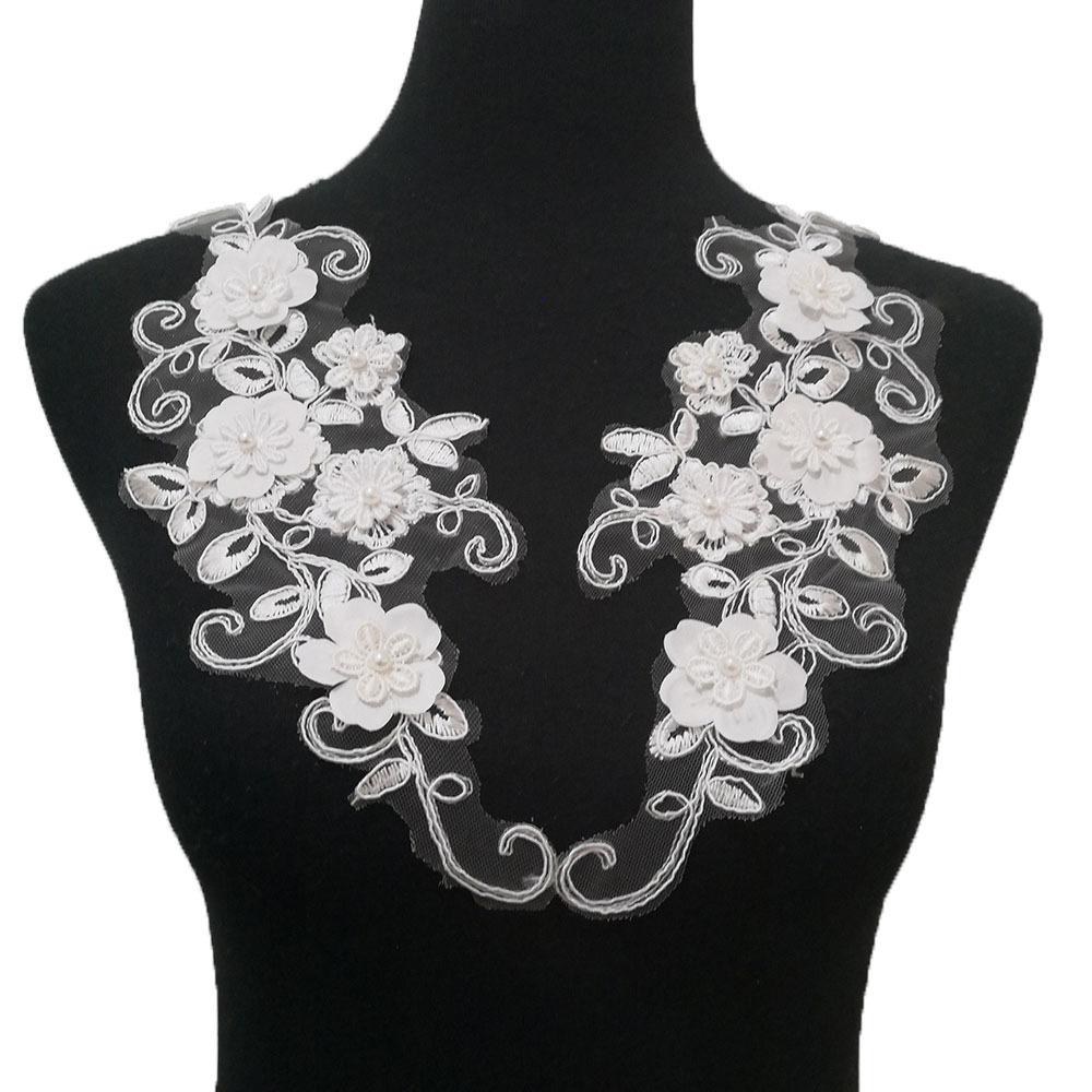 Черно-белый I Полиэстер Полая вышивка Бусины Стразы Швейное кружево DIY Декор с аксессуарами для воротника одежды