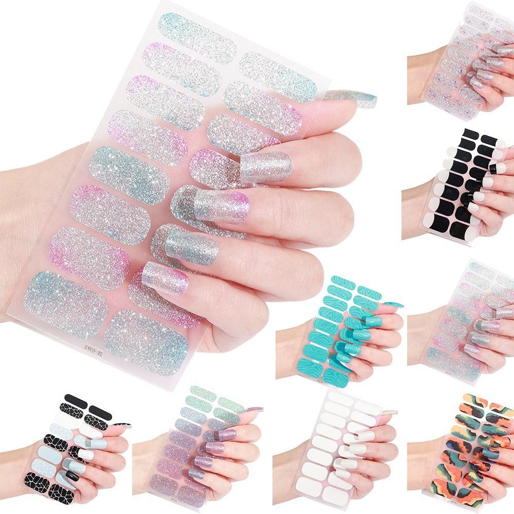 5Sheets Gradient Colors Gel Nail Polish Strips Glittering Gel Full Nail Wraps  DIY NAil Art Making