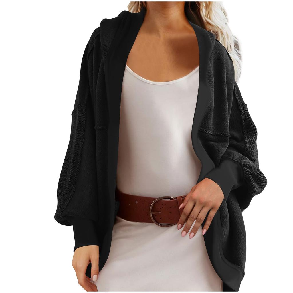 Women's Hoodie Cardigan Sweater Casual Fashion Solid Color Plain Long Sleeve Hooded Cardigan Jacket Coat Outerwear