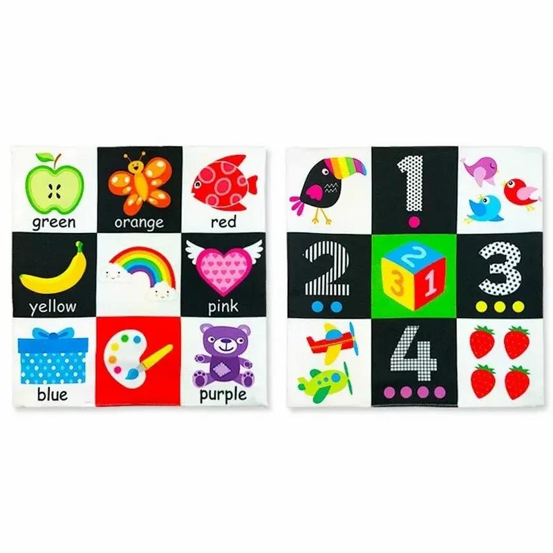 Книга-игрушка для новорожденных с героями мультфильмов, книга из мягкой ткани с 2-сторонним узором, детская обучающая обучающая черная/белая газета с шелестом и звуком