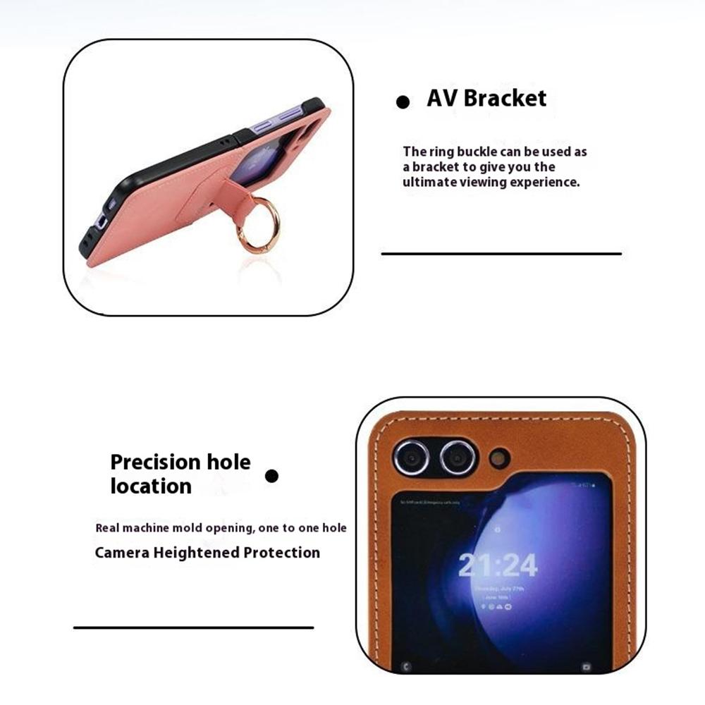 For Samsung Galaxy Z Flip5 5G Case Leather Coated PC Phone Cover with Ring Kickstand