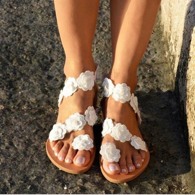 Модные сандалии на плоской подошве с цветочным принтом De Mujer Verano 2024, повседневные босоножки в богемном стиле, однотонные, с открытым носком, пляжная женская обувь 35-43
