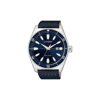 Eco-Drive Series 100 Meters Waterproof Solar Quartz Cowhide Strap Men's Watch Blue Dial AW1591-01L