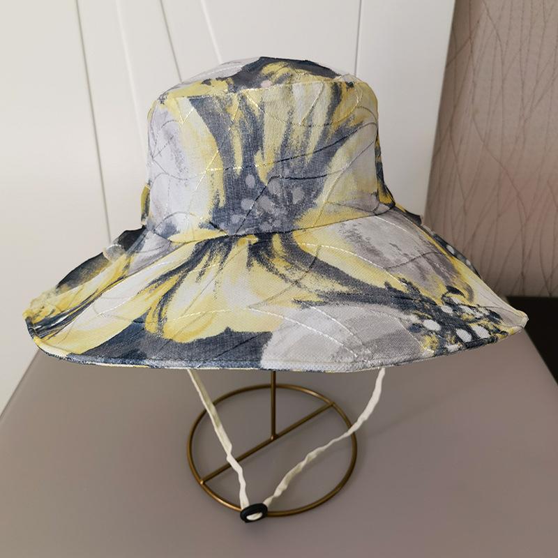 Flower cloth women's tea picking hat bow tail cotton and linen sun hat printed sun hat