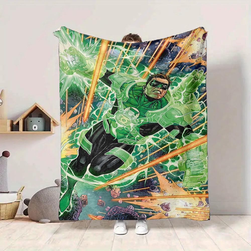 1 шт. Плед с кольцом Зеленого Фонаря, Полиэфирное Волокно, Всесезонный Комфорт для Дивана, Кровати, Офиса, Автомобиля, Кемпинга, Идеальный Домашний Декор и Подарок, Комфорт в Офисе