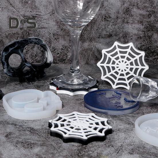 Хэллоуин подставка из смолы форма череп паутина форма надгробия DIY ремесло эпоксидная смола литье силиконовые подсвечник подстаканник форма для свечи