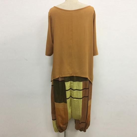 1 комплект, футболка, брюки, клетчатый узор, эластичный пояс, летняя блузка с неровным подолом, широкие брюки, уличная одежда