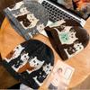 Fair Isle Style Jacquard Cat Knitted Hat Warm Printing Knit Cap Jacquard Pattern Beanies  Outdoor