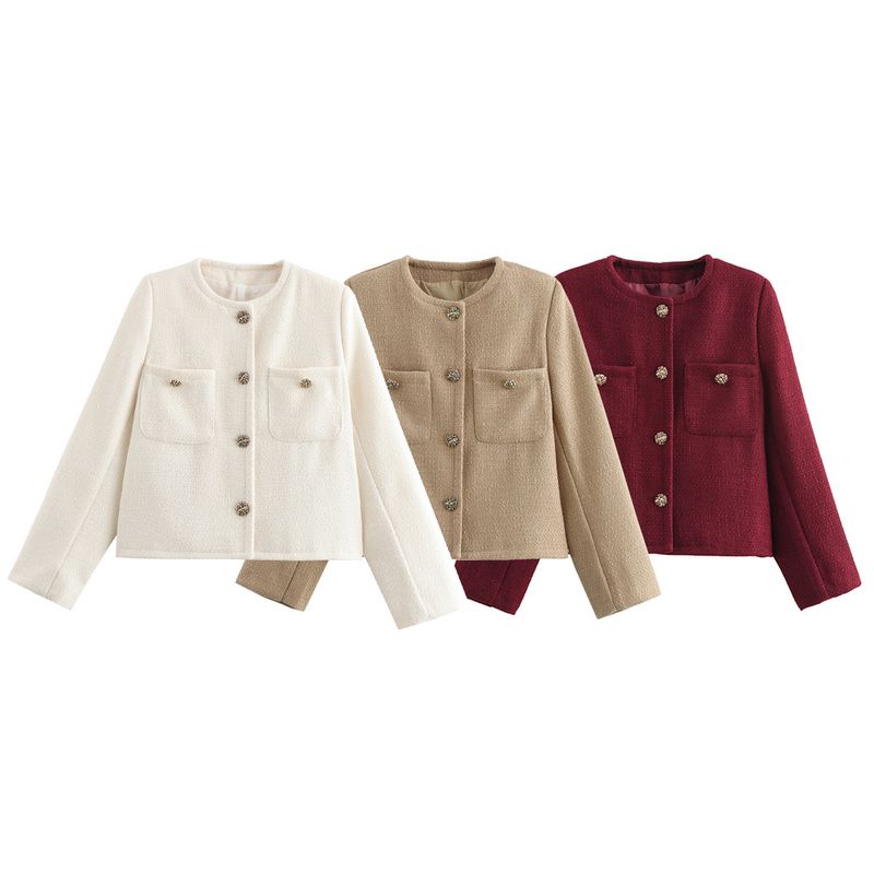 Kaslead New Arrival Women's Clothing Fashion Style Stylish Simple and Versatile Woolen Gold Buttons Long Sleeves Outwear