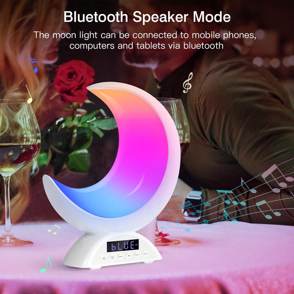 Будильник с лунным светом, RGB-подсветка, меняющая цвет, Bluetooth-динамик, сцена и музыкальный режим, сенсорная регулировка яркости