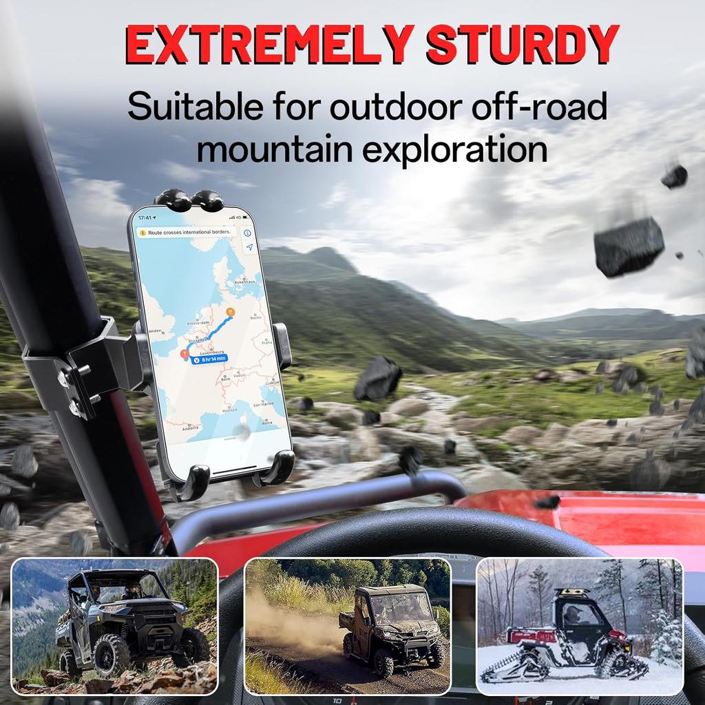 Крепление для телефона UTV StarknightMT для клетки Pro-Fit, 360° регулируемое, из алюминиевого сплава, 8 зажимов, крепление для телефона SXS, прочный держатель для мобильного телефона для Defender