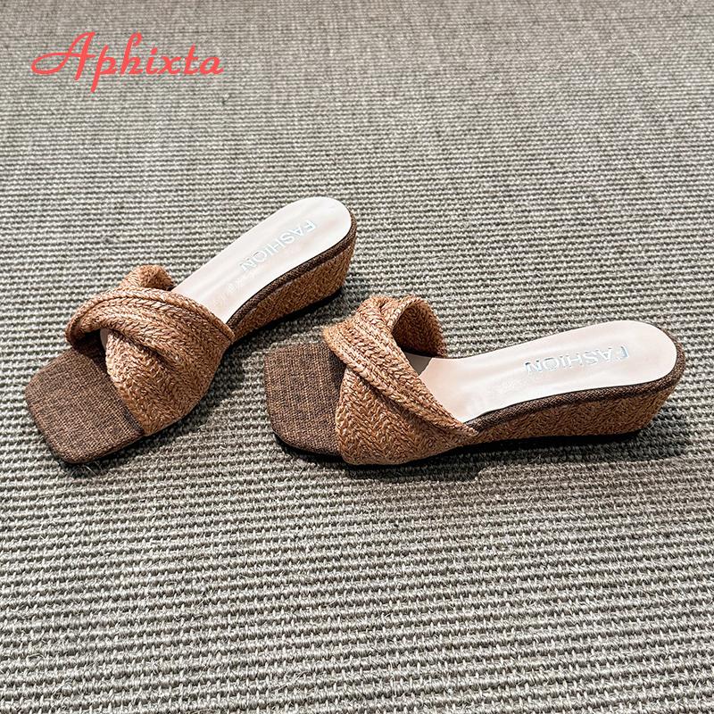 Fashion Aphixta Women Wedge Heel Slides 4.5m Med Heels Outside Slippers for Women Summer Beach 2025 Trend Shoes Sandalias De Mujer