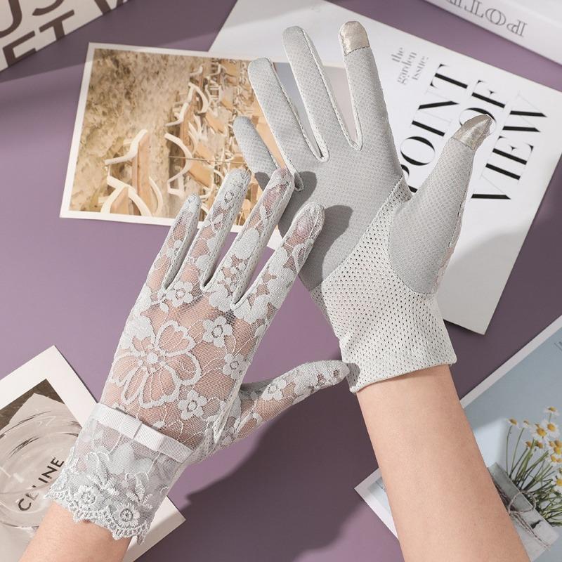 Новые солнцезащитные перчатки женские весенне-летние для улицы, для езды, для вождения, кружевные, нескользящие, с бантом