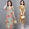 Summer new dress temperament cotton and silk mother dress foreign loose middle-aged and elderly short-sleeved floral belly cover skirt