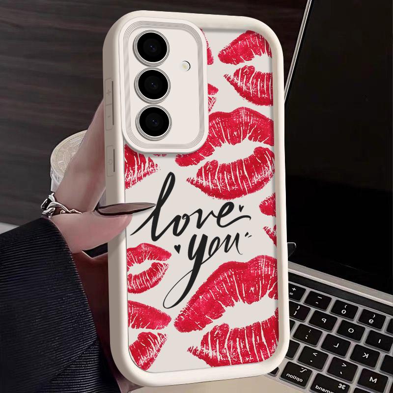 Fashion Love Lips Print Matte Soft Case For Samsung S25 S24 FE S23 Ultra A56 A36 A16 A55 A15 A35 A54 A14 Lens Protection Shockproof TPU Phone Cover