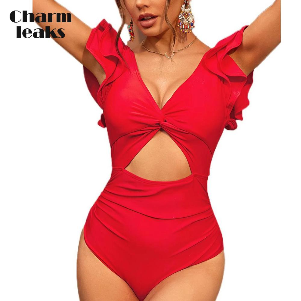 Charmleaks сексуальный v-образный вырез с открытой спиной и пупком, цельный купальник для женщин, купальный костюм с двойными бретелями Monkini