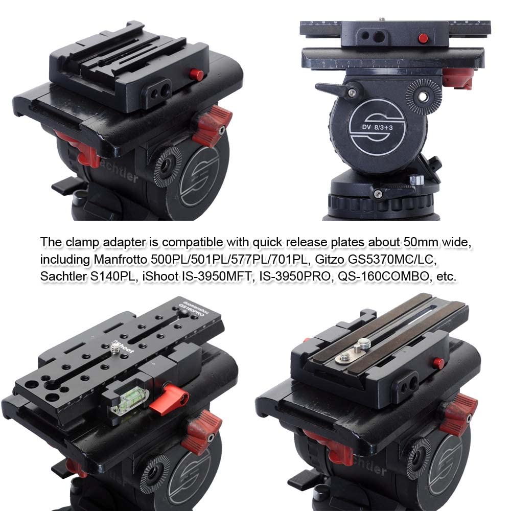 iShoot Camera Quick Release Plate Converter Clamp Adapter for Manfrotto Gitzo ACE Series 50mm Plates to Sachtler Tripod Fluid Heads FSB-6T/8T/10T/DV8