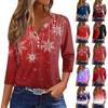 Women's T Shirt Tee  Christmas Print Button  3/4 Sleeve Knit Sweater Daily Weekend Fashion Basic V- Neck Regular Top