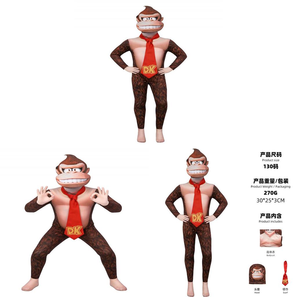 Super Mario Bros Donkey Kong Cosplay Outfit With Gorilla Head Mask For Kids And Adults Halloween Event