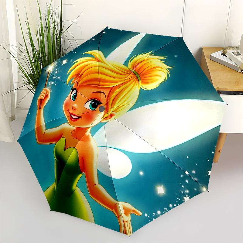 Disney Tinker Bell Manual Opening and Closing Umbrella - 8-Rib Reinforced Folding Design, Lightweight