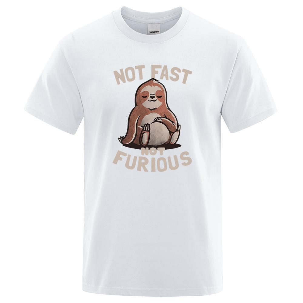 Not Fast Not Furious Kawaii Sloth Print Clothing Men Street Oversized T Shirts Breathable Cotton Streetwear