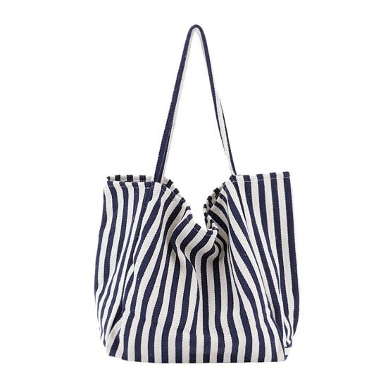 Women Striped Single Shoulder Bag Large Capacity Canvas Tote Bag Ladies Girls Casual Hobo Handbag Purse