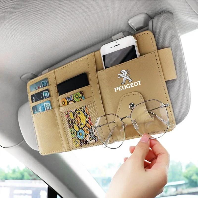 Car Sticker New Car Leather Sun Visor Storage Clip Light Shield Storage Bag For Peugeot 206 208 306 307 308 407 408 508 2008 300