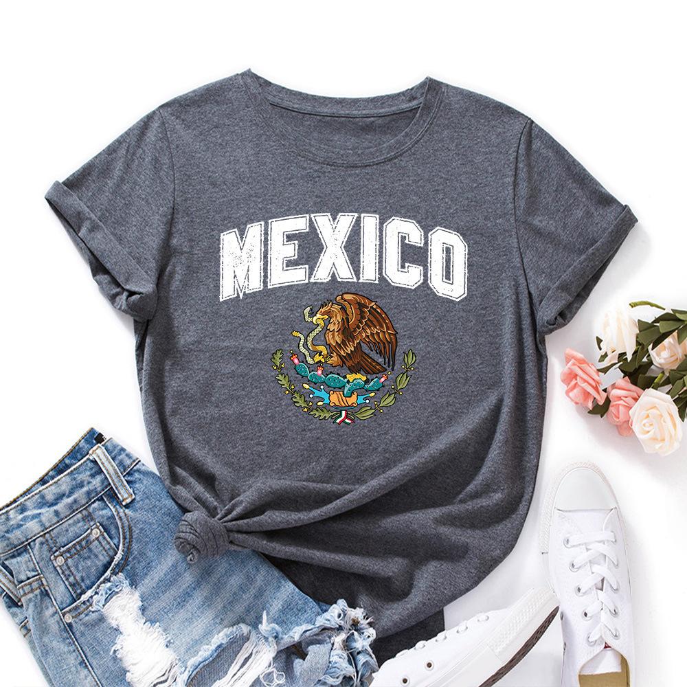 Хлопковая футболка с принтом MEXICO, короткий рукав, круглый вырез, женская, 2D-принт, топы