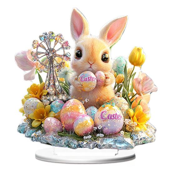 Easter Bunny Acrylic Table Sign 2D Flat Colorful Eggs Rabbit Decoration Home Living Room Valentine's Day