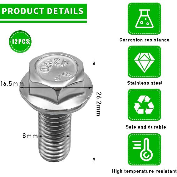 12 шт. Болты для защиты днища, Нержавеющая сталь, 12 мм, Шестигранная головка, Автомобильные болты для защиты днища, Болты фланца передней защиты днища на крыше автомобиля, Запчасти для автомобильных аксессуаров Высокие