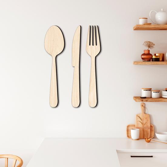 3Pcs/Set Wooden Cutlery Wall Decoration Home Kitchen Background Wall Art 3D Cutter