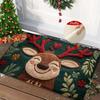 1PCS Fluffy Christmas Deer Microfiber Bath Mat - Quick-Dry & Absorbent, Festive Holiday Design with Red Berries & Green Leaves