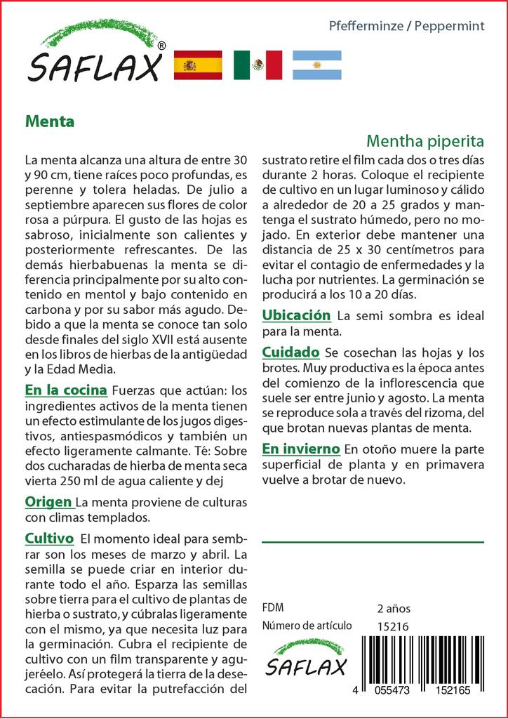 SAFLAX Garden in the Bag - Мята перечная - 300 семян - С субстратом в удобном стоячем пакете - Mentha piperita