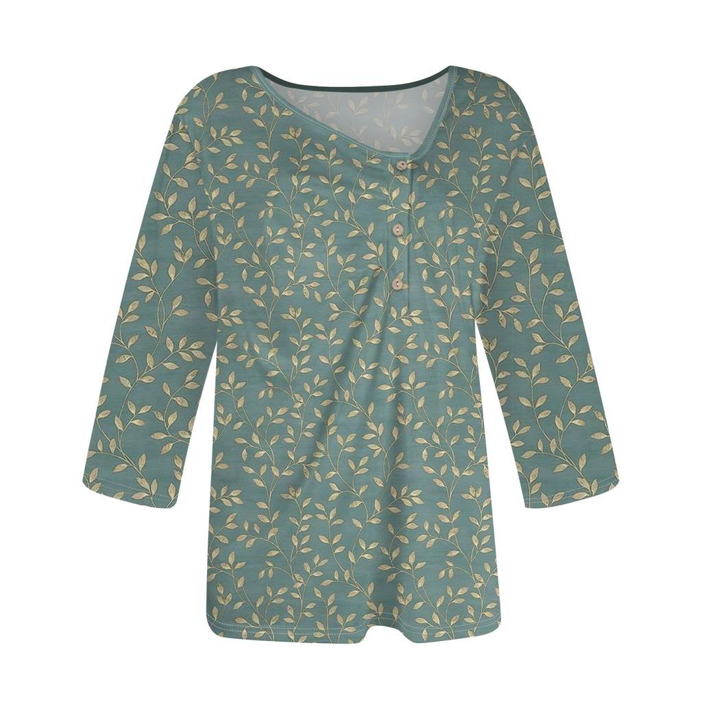 Women's T Shirt Tee Print Button 3/4 Sleeve Daily Weekend Fashion Basic Regular Top