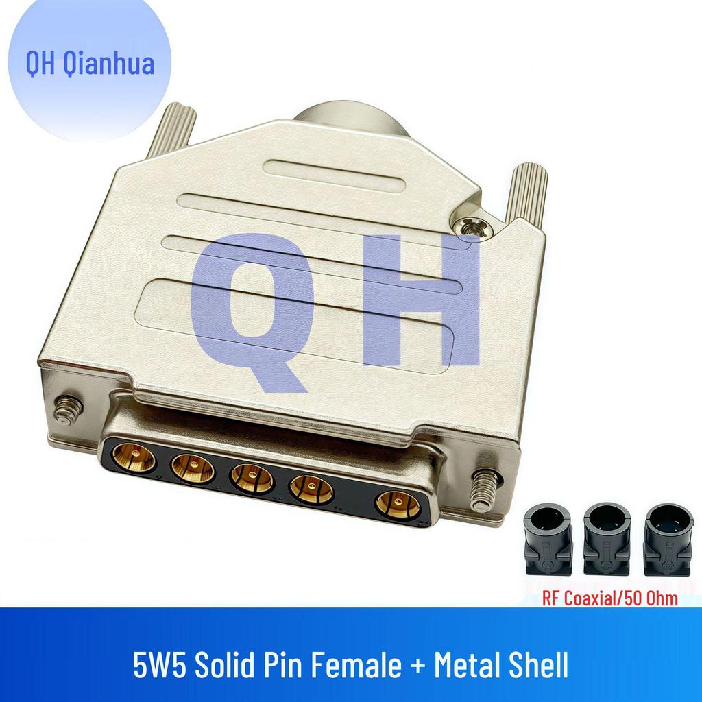 RF Coaxial 5W5 Male-Female Solder Type Straight Plug Socket D-SUB Connector