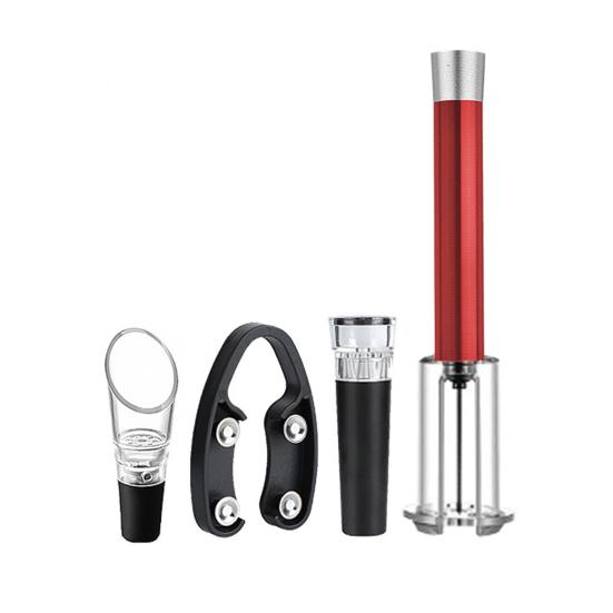 4 шт./набор Открывалка для бутылок 4-в-1 Насос для воздуха Открыватель под давлением Нож для фольги Надувной дозатор Вакуумная пробка Винные аксессуары