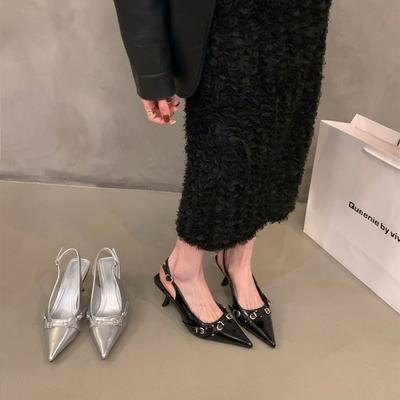 Французские туфли-стилетто черные с сумкой фея обувь 2025 новая весна и лето серебристые одинарные туфли с острым носком на высоком каблуке