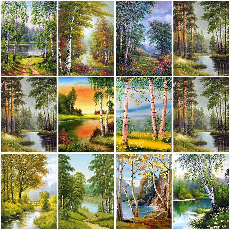 DIY Forest Scenery 5D Diamond Painting Full Round Drill Scenic Diamond Embroidery Cross Stitch Mosaic Kits Wall Art Home Decor