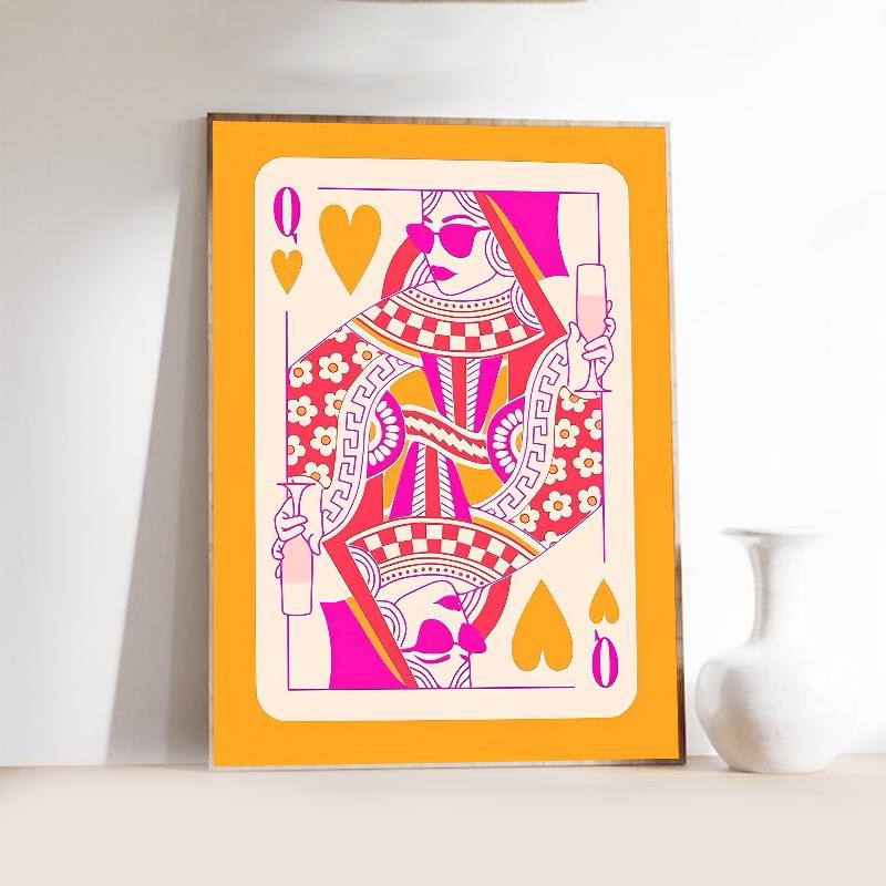 Розовое сердце любви и игральные карты Подготовительный студент Холст Принт Постер Баухаус Настенное искусство Постер Кофейня Бар Домашний декор