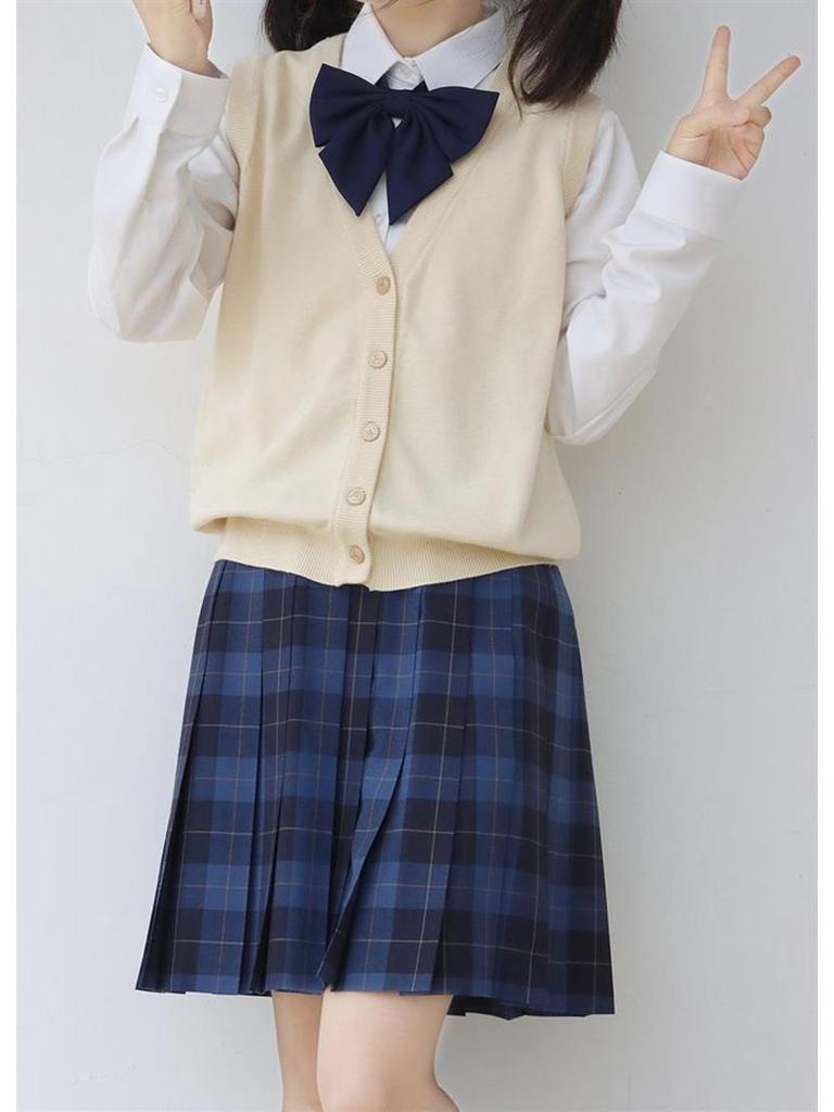 Оригинальный темно-синий кардиган-жилет JK - Вязаный свитер с V-образным вырезом в японском школьном стиле