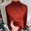Шикарная женская рубашка с полувысоким воротником ангольского красного цвета с низом, облегающая фигуру, теплая внутри, с вязаным свитером сверху для осени и зимы